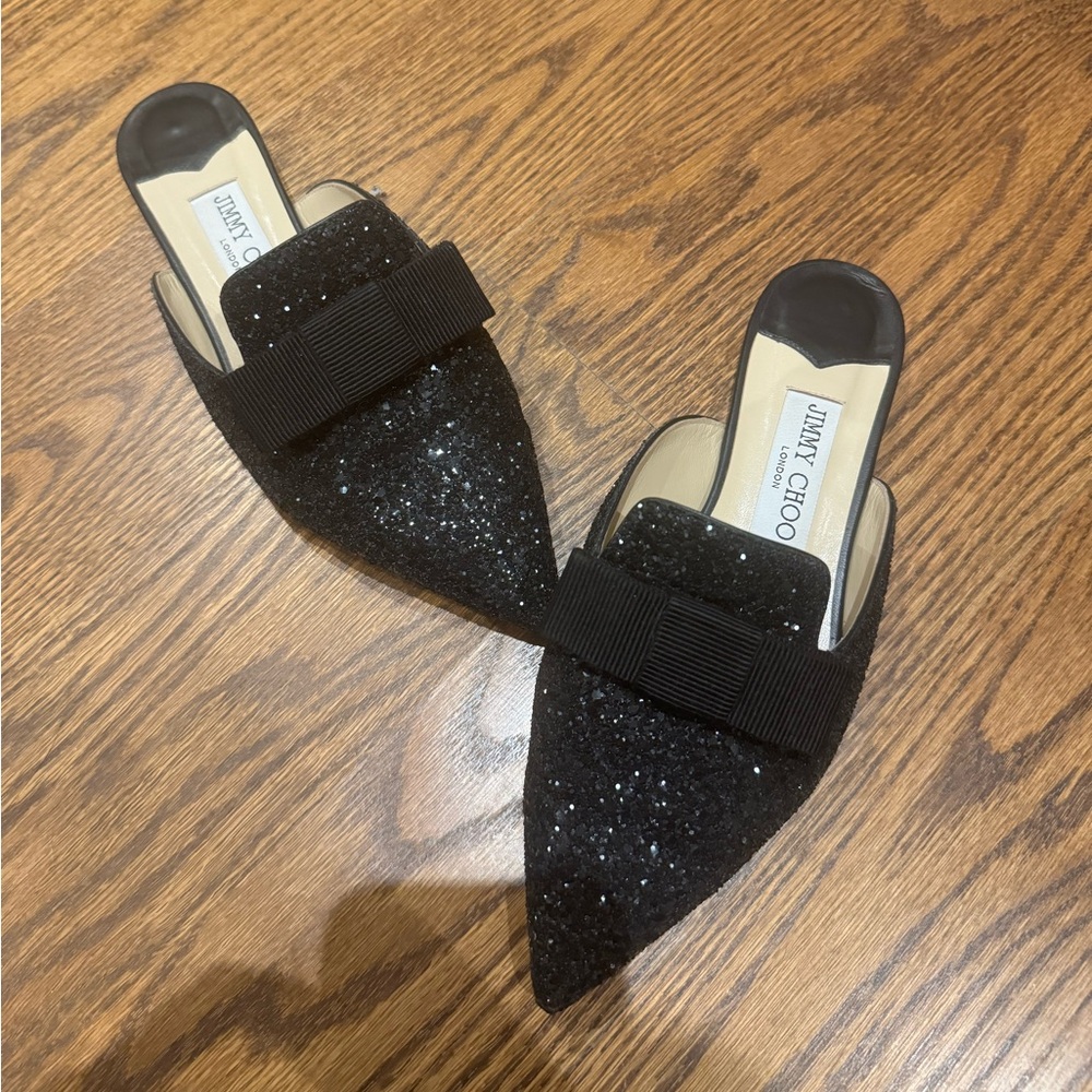 Jimmy choo flat sandal slipon size 6 Navy blackbling bling